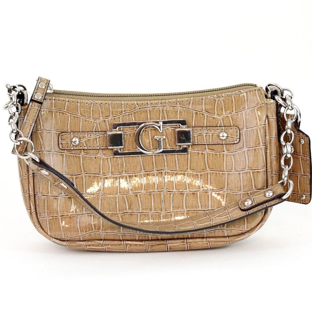 GUESS "G" logo faux croc embossed evening bag EUC